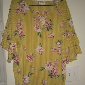 Yellow  Blouse With Pink Flowers